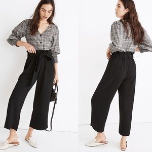 MADEWELL Black Tie-waist Huston Pull-on crop Pants Wide Leg MB189 Paper Bag XS